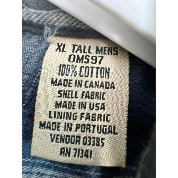 Vintage L.L.Bean XL Tall Mens Flannel Lined Canvas Work Shirt Jacket Plaid‎